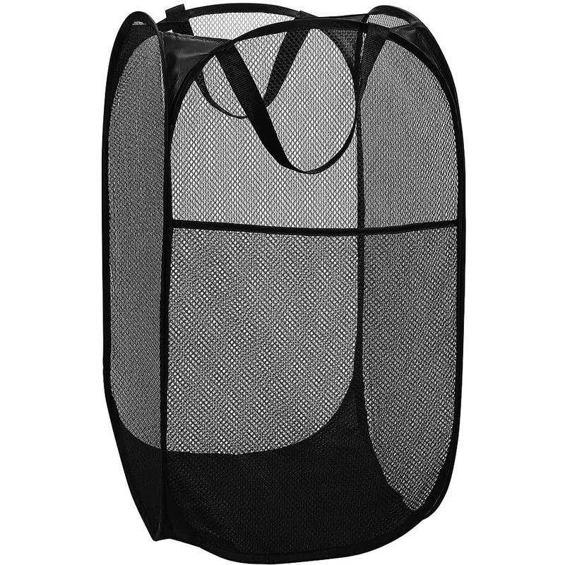 BATTOO Strong Mesh Pop Up Hampers for Laundry, Collapsible Laundry Baskets with Side Pocket Carry Handles for Laundry Room, Bathroom, Kids Room, College Dorm or Travel Black - Image 1